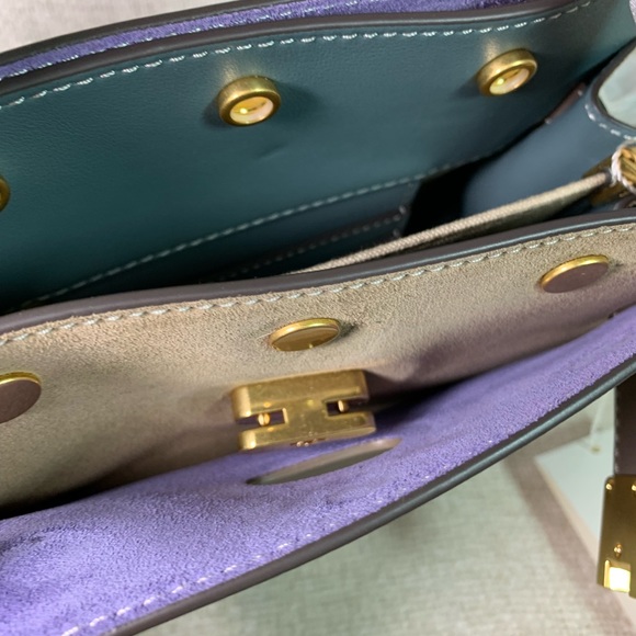 NEW Tory Burch Lee Radziwill Petite Double Clam Shell Taupe Leather Shoulder Bag - Picture 9 of 15